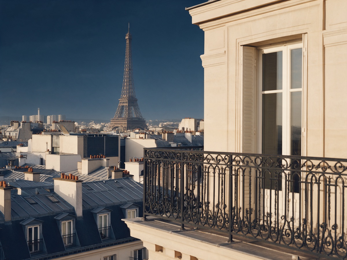 La Tour Eiffel vue d'un balcon haussmannien